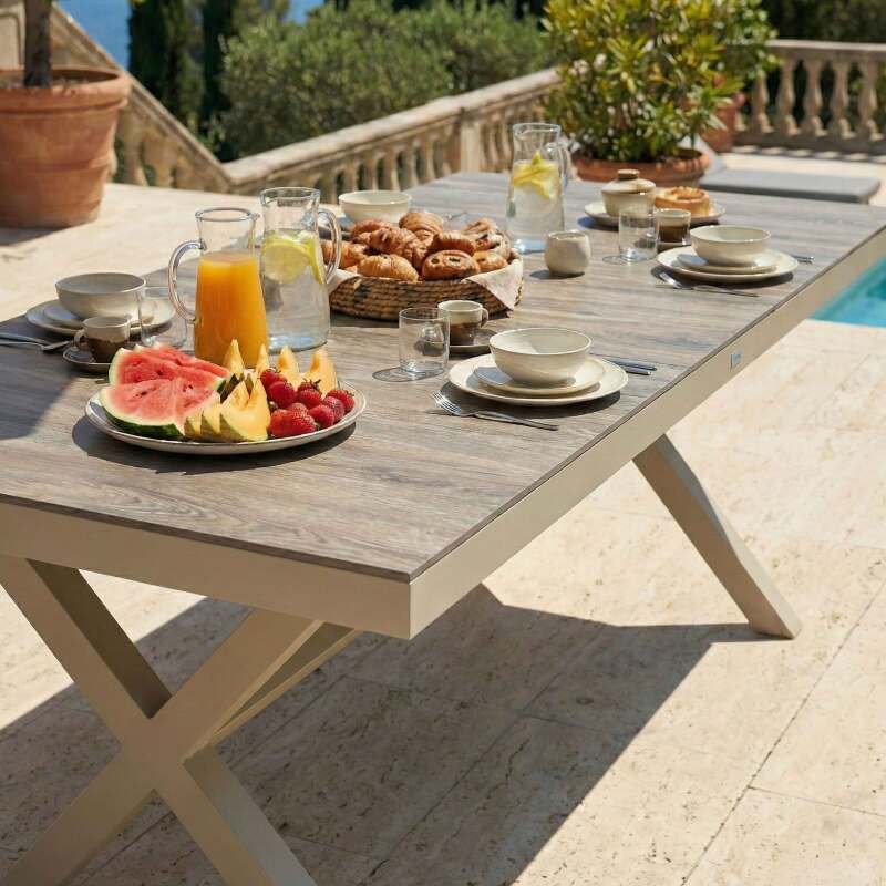 Gartentisch aus Aluminium und Keramik in Holzoptik, 8 personen, 201x100 cm (2/8)
