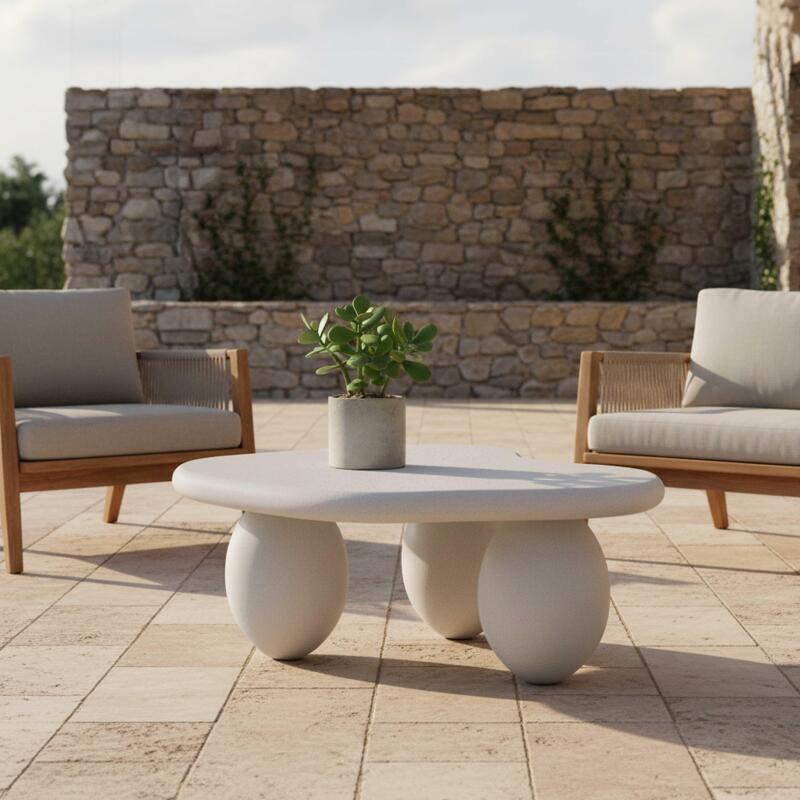 Garten Couchtisch, mit organischer Form, glatte Betonoptik, 80x80x40 cm - Lifestyle