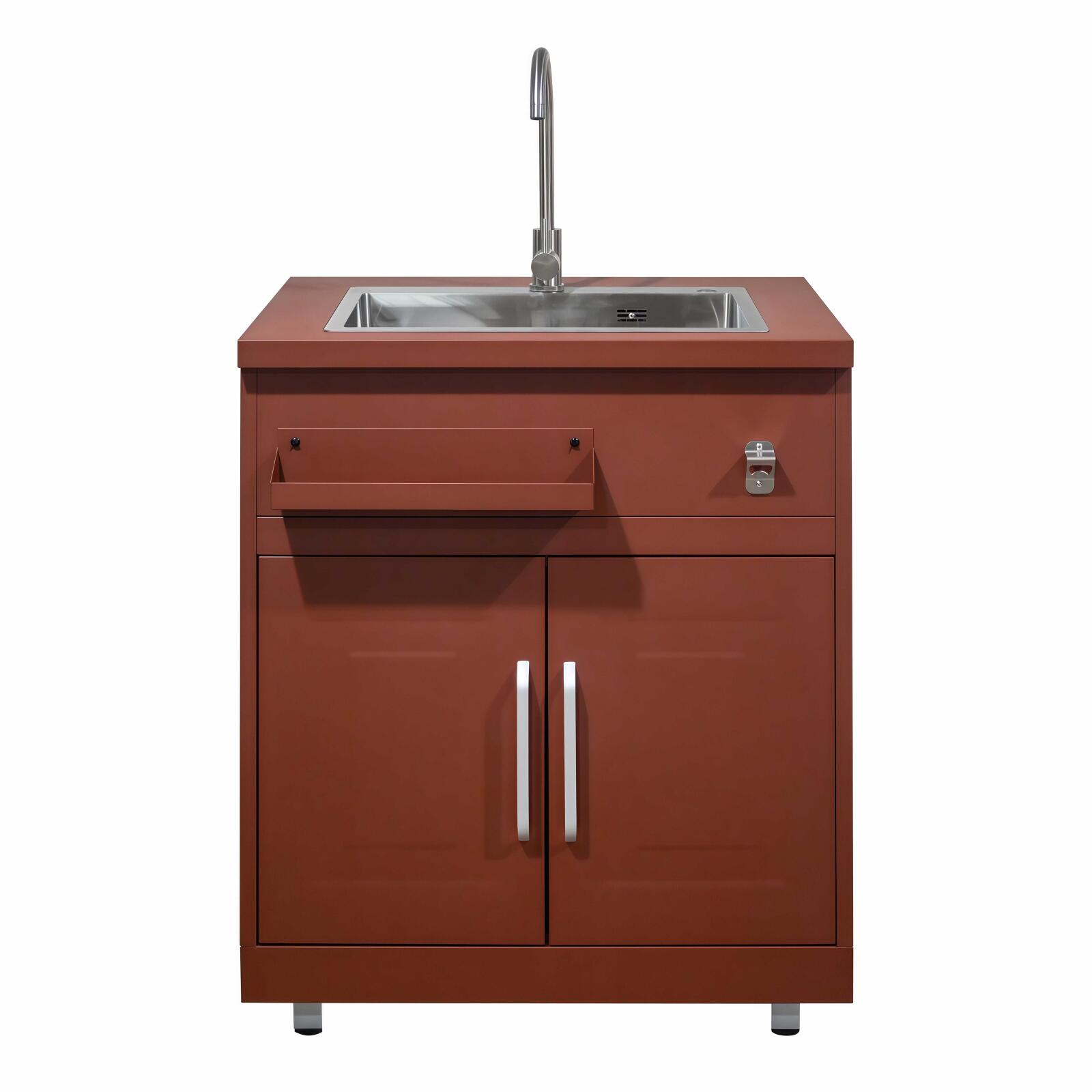 Outdoor Küchenmöbel mit Spülenschrank aus schwarzem Stahl und 2 Türen