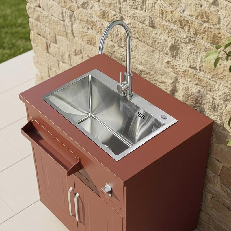 Outdoor Küchenmöbel mit Spülenschrank aus schwarzem Stahl und 2 Türen (2/7)