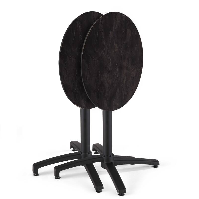 Gartentisch Bistro-Stil Rund aus Aluminium schwarz und HPL, 4 Personen, Ø60 cm