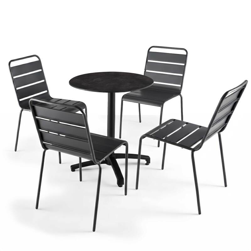 Gartentisch Bistro-Stil Rund aus Aluminium schwarz und HPL, 4 Personen, Ø60 cm (2/8)