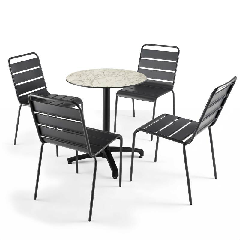 Gartentisch Bistro-Stil Rund aus Aluminium schwarz und HPL, 4 Personen, Ø60 cm (2/8)