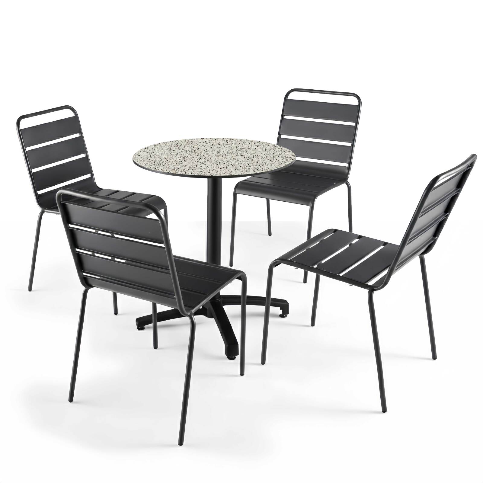 Gartentisch Bistro-Stil Rund aus Aluminium schwarz und HPL, 4 Personen, Ø60 cm