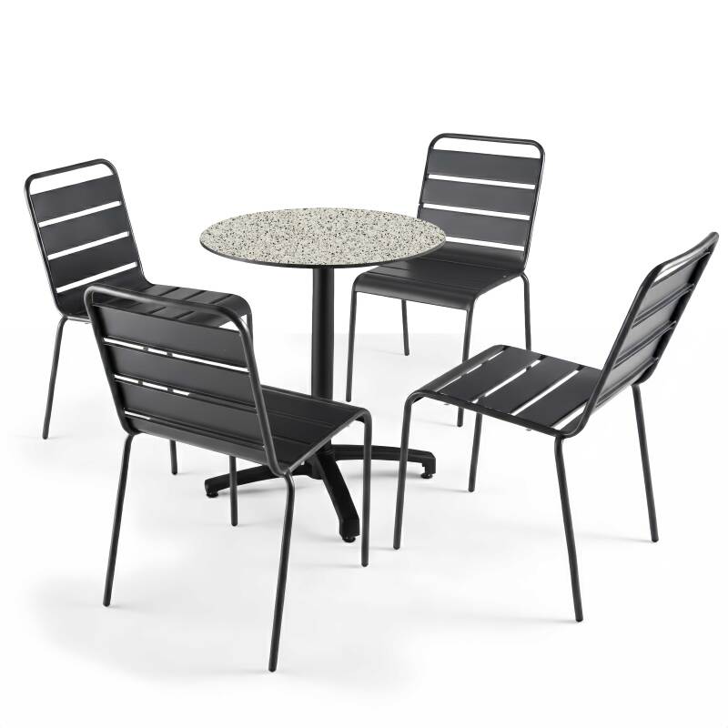Gartentisch Bistro-Stil Rund aus Aluminium schwarz und HPL, 4 Personen, Ø60 cm (2/8)