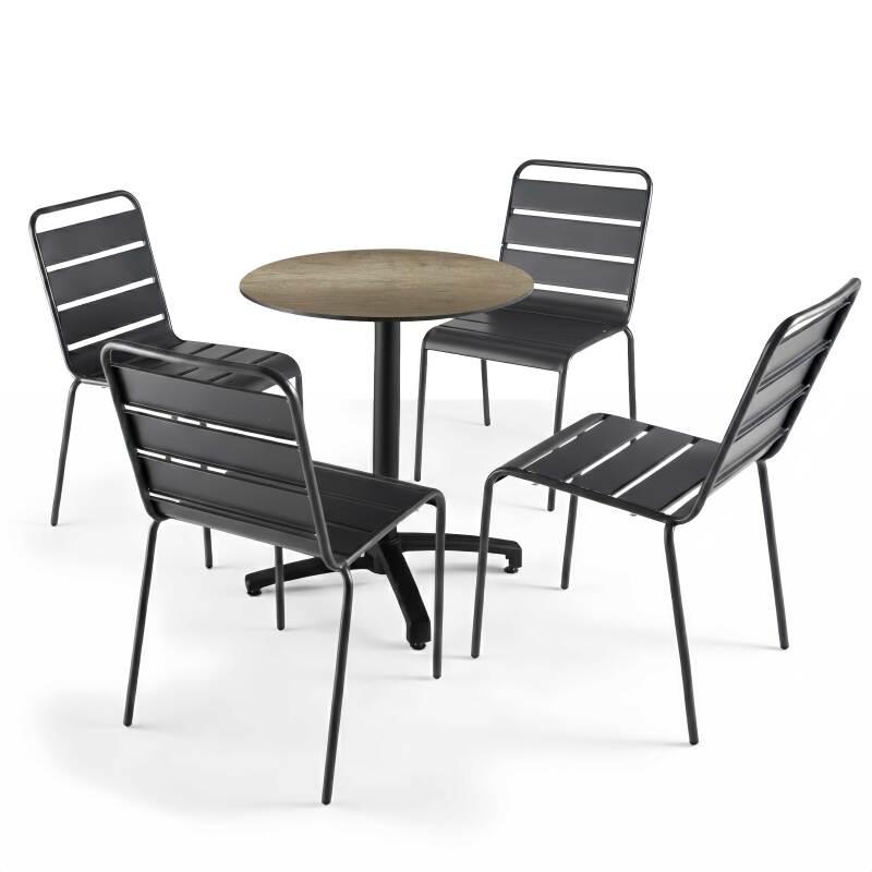 Gartentisch Bistro-Stil Rund aus Aluminium schwarz und HPL, 4 Personen, Ø60 cm (2/8)