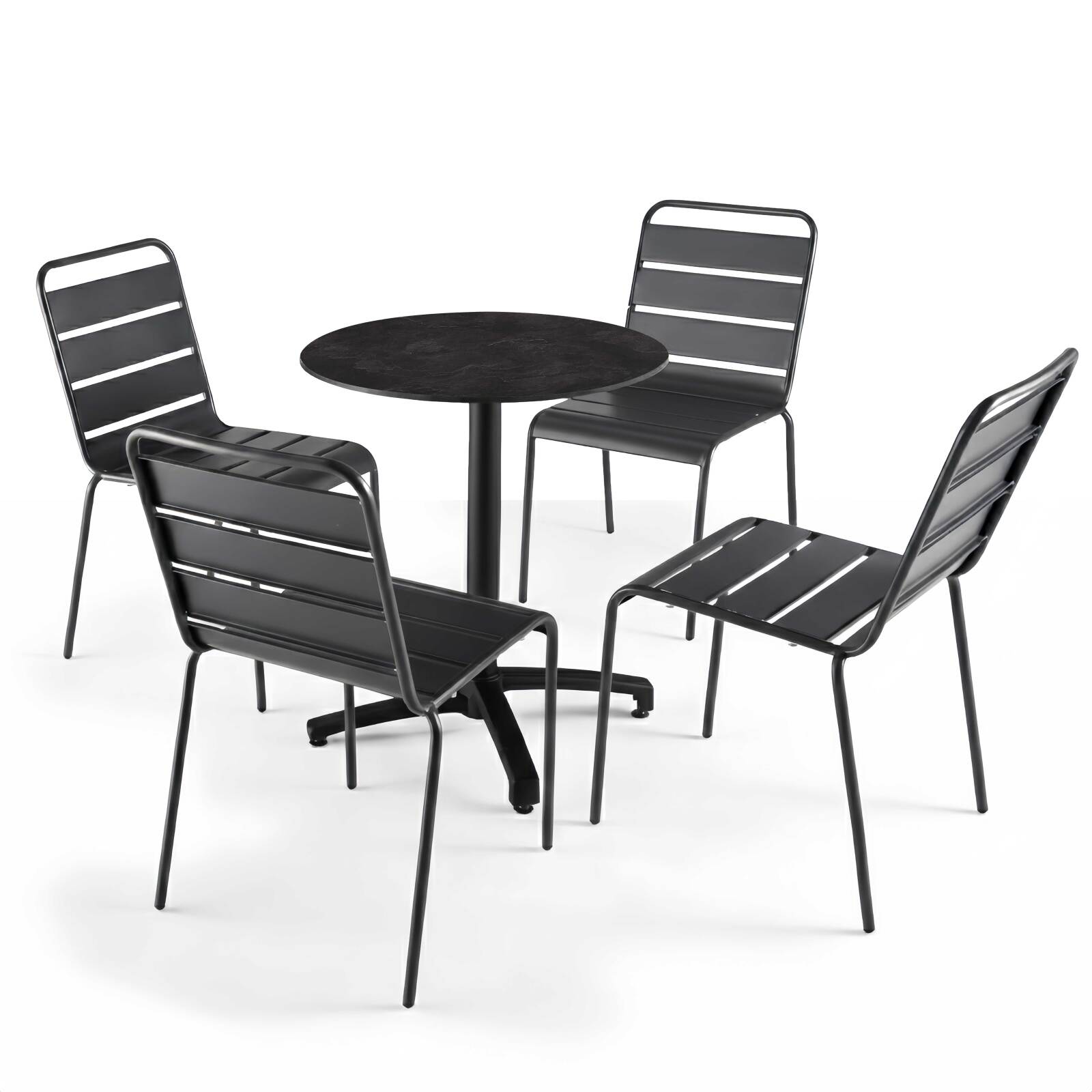 Gartentisch Bistro-Stil Runde aus Aluminium schwarz und HPL, 4 Personen, Ø70 cm