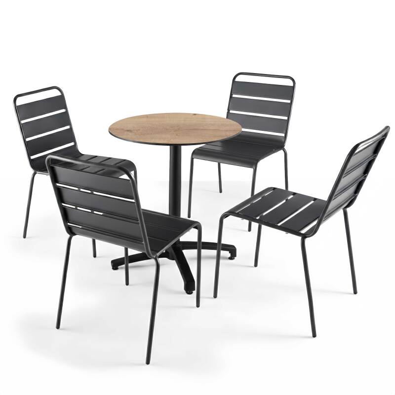 Gartentisch Bistro-Stil Runde aus Aluminium schwarz und HPL, 4 Personen, Ø70 cm (2/8)