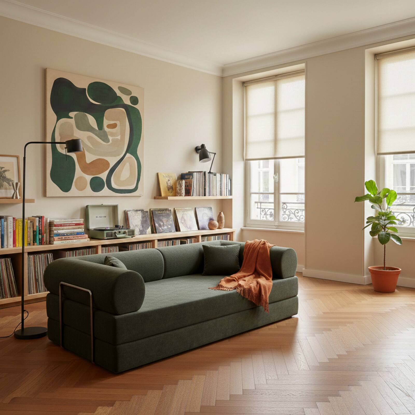 Schlafsofa 2-Sitzer aus Stoff mit modularen Kissen