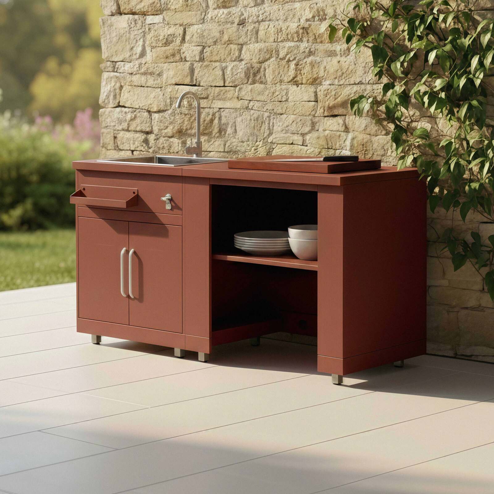 Outdoor-Küche aus Metall mit Outdoor-Spüle und Stauraum – 2 Module