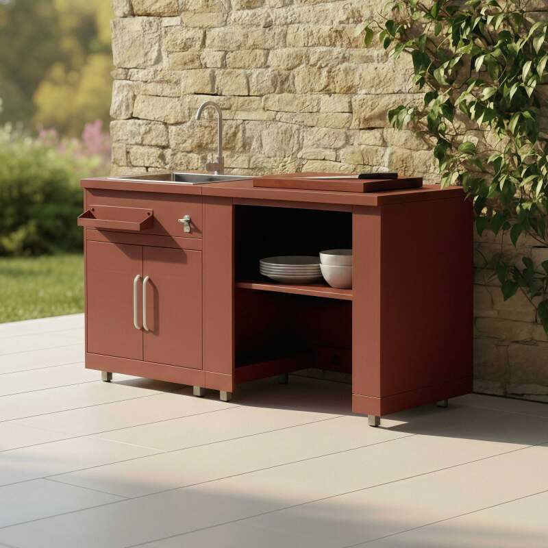 Outdoor-Küche aus Metall mit Outdoor-Spüle und Stauraum – 2 Module