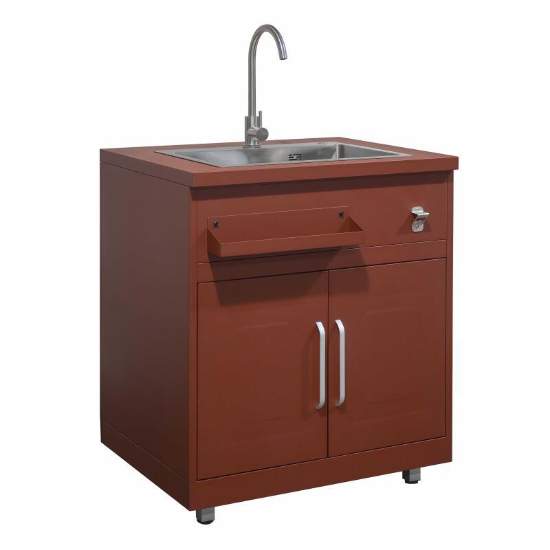 Outdoor-Küche aus Metall in Eckform mit Outdoor-Spüle, Gasherd, Grill und Stauraum – 6 Module (2/8)