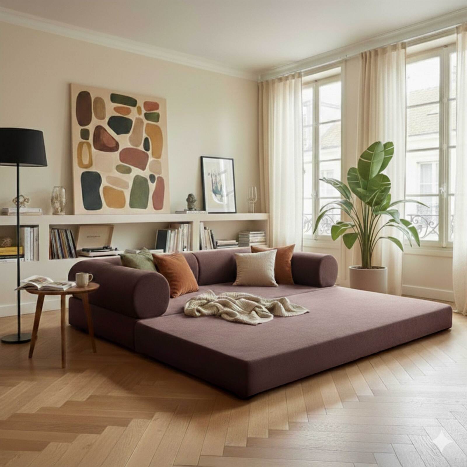 Schlafsofa 2-Sitzer aus Stoff mit modularen Kissen