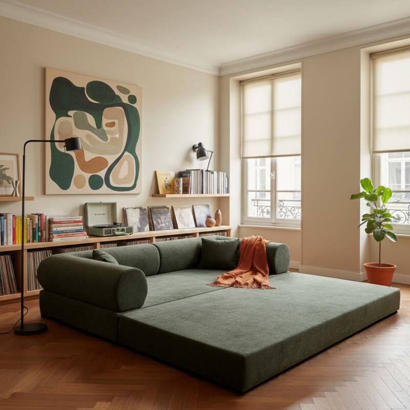 Schlafsofa 2-Sitzer aus Stoff mit modularen Kissen