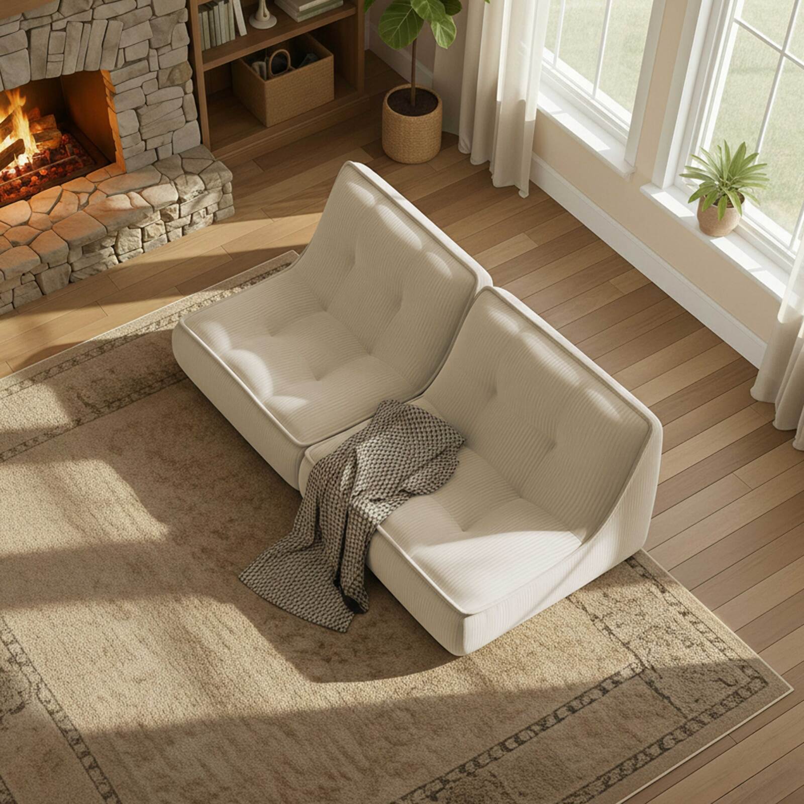 Modulares Sofa 2-Sitzer aus geripptem Stoff