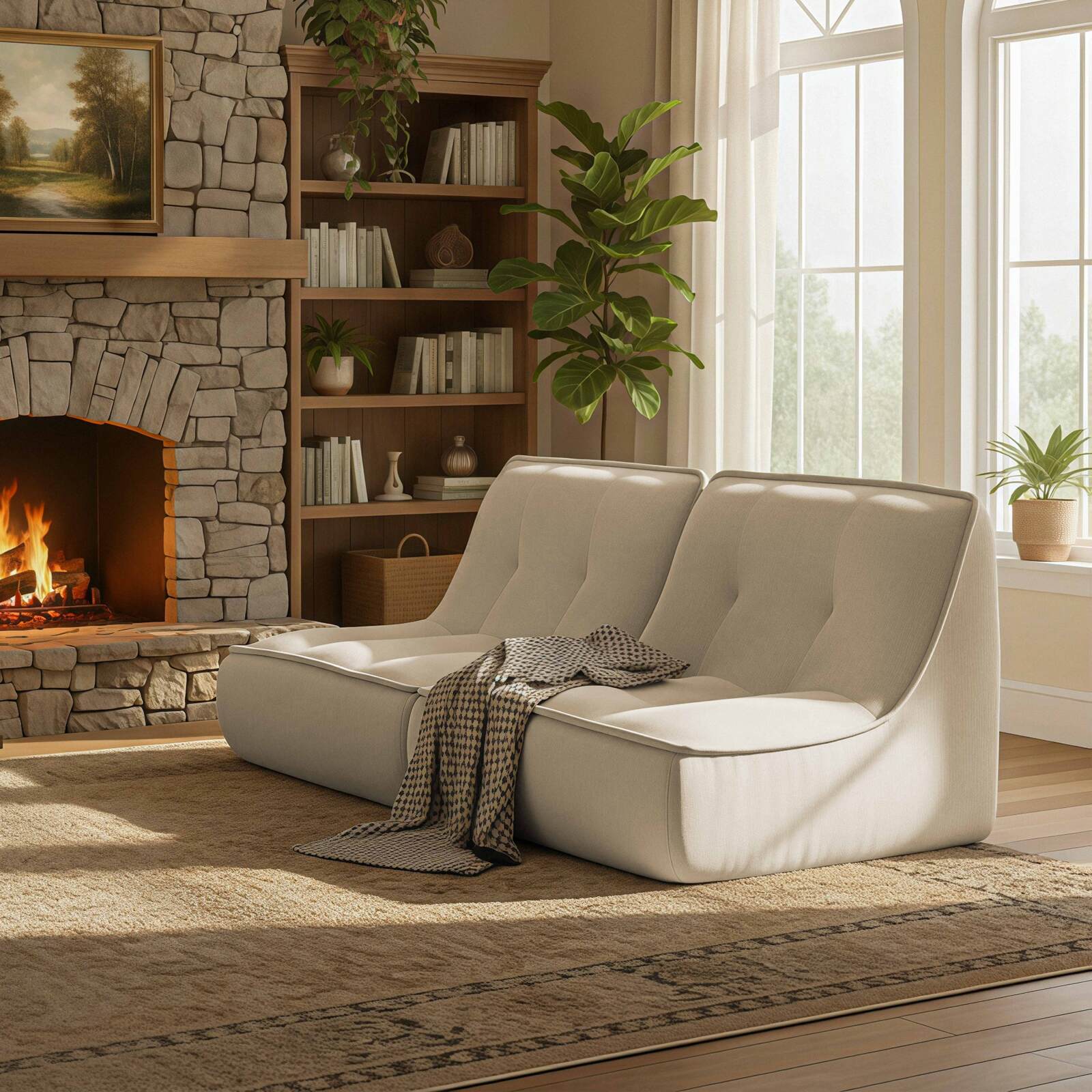 Modulares Sofa 2-Sitzer aus geripptem Stoff