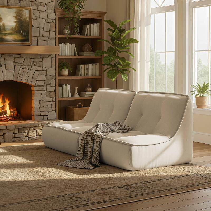 Modulares Sofa 2-Sitzer aus geripptem Stoff