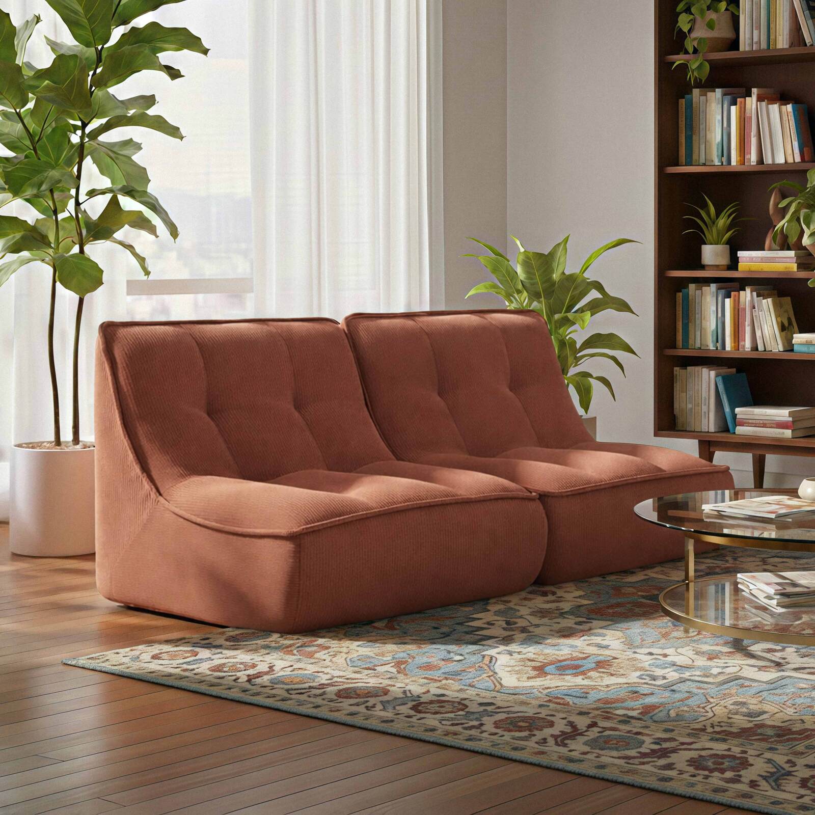 Modulares Sofa 2-Sitzer aus geripptem Stoff