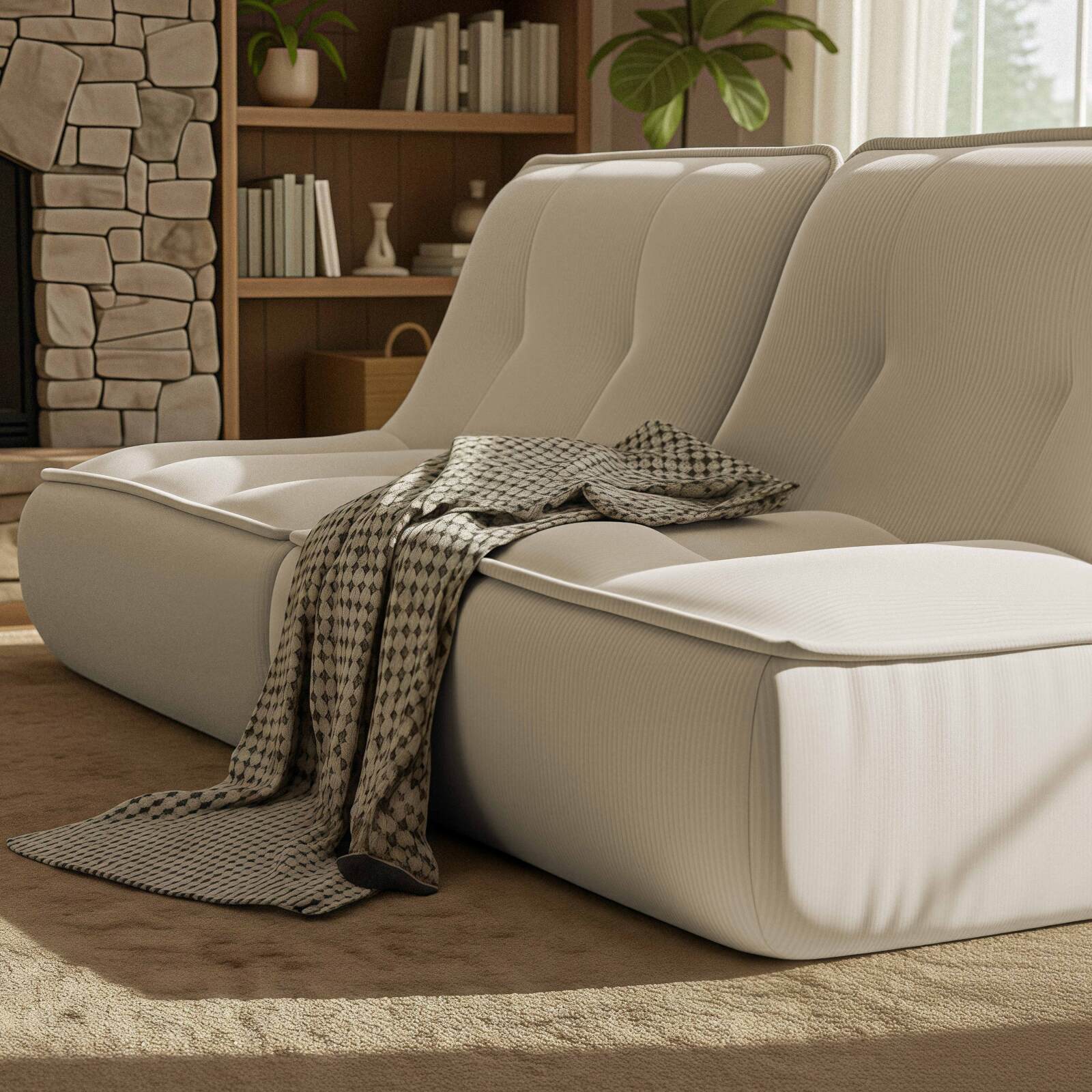 Modulares Sofa 2-Sitzer aus geripptem Stoff