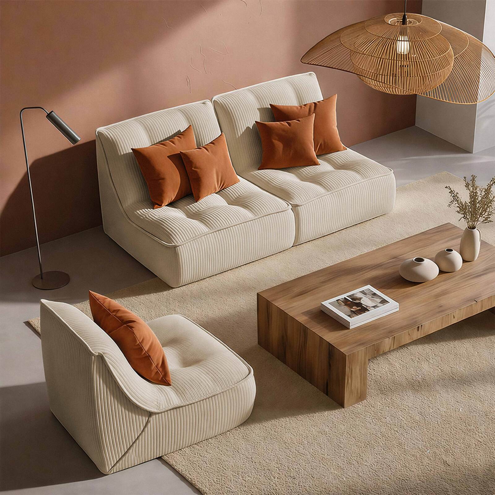 Modulares Sofa 3-Sitzer aus geripptem Stoff