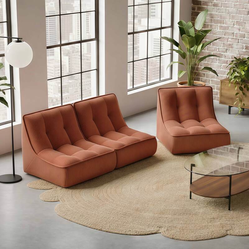 Modulares Sofa 3-Sitzer aus geripptem Stoff (2/7)