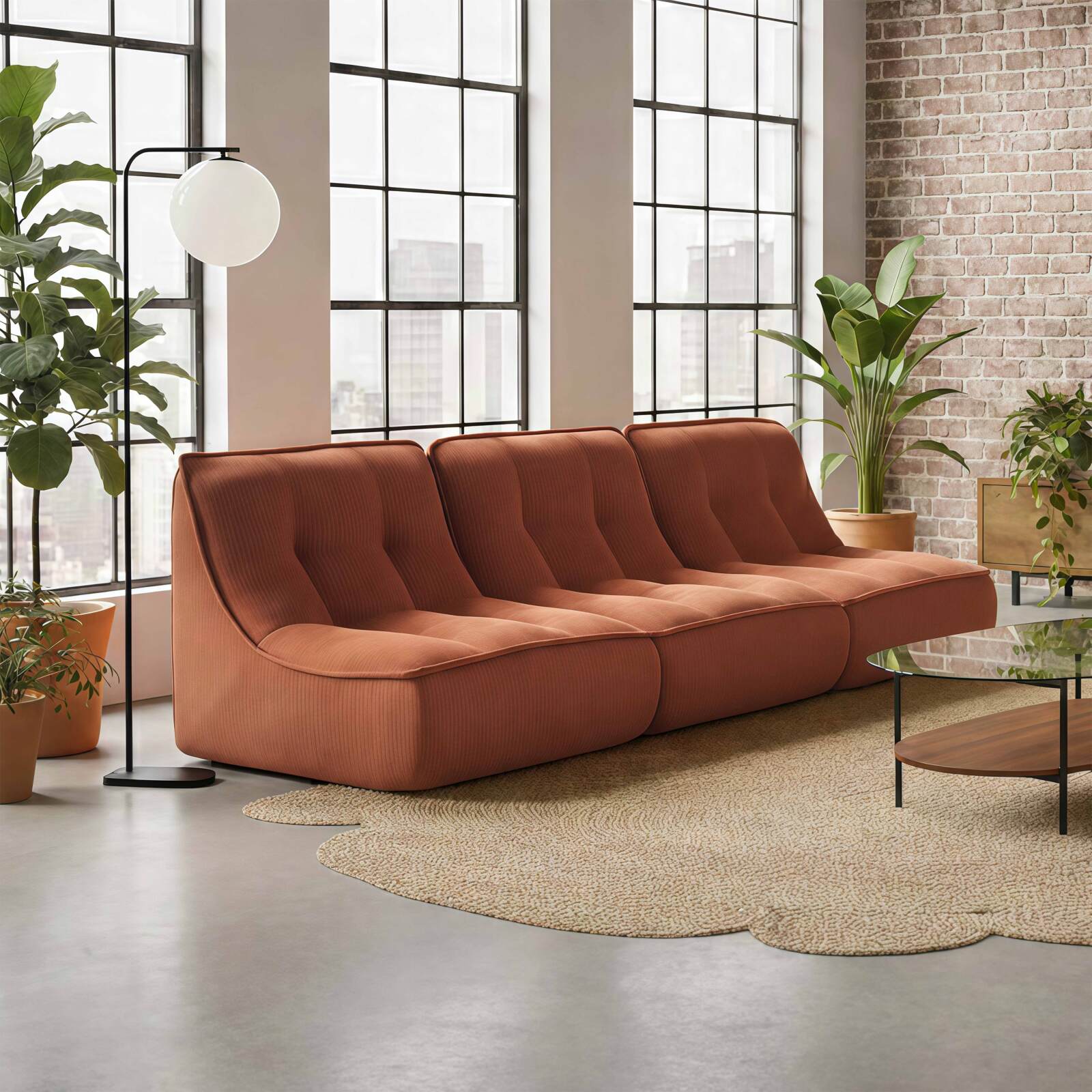 Modulares Sofa 3-Sitzer aus geripptem Stoff