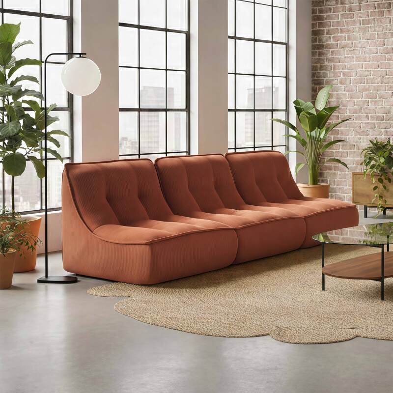 Modulares Sofa 3-Sitzer aus geripptem Stoff