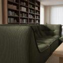 Modulares Sofa 3-Sitzer aus geripptem Stoff mit Hocker