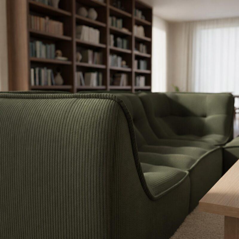 Modulares Sofa 3-Sitzer aus geripptem Stoff mit Hocker (6/7)