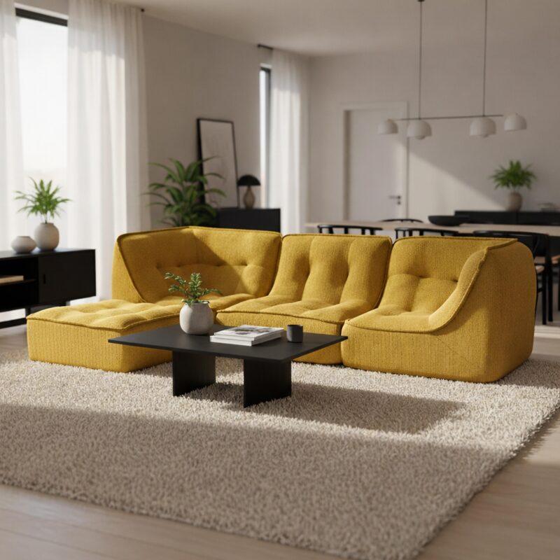 Modulares Sofa 3-Sitzer aus Cord Stoff mit Hocker - Lifestyle