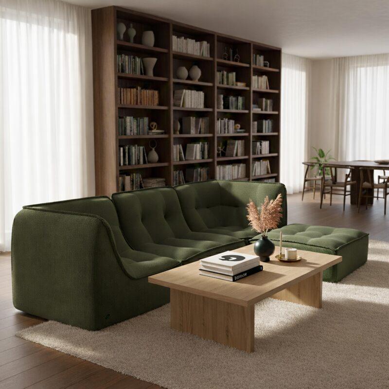 Modulares Sofa 3-Sitzer aus Cord Stoff mit Hocker - Lifestyle