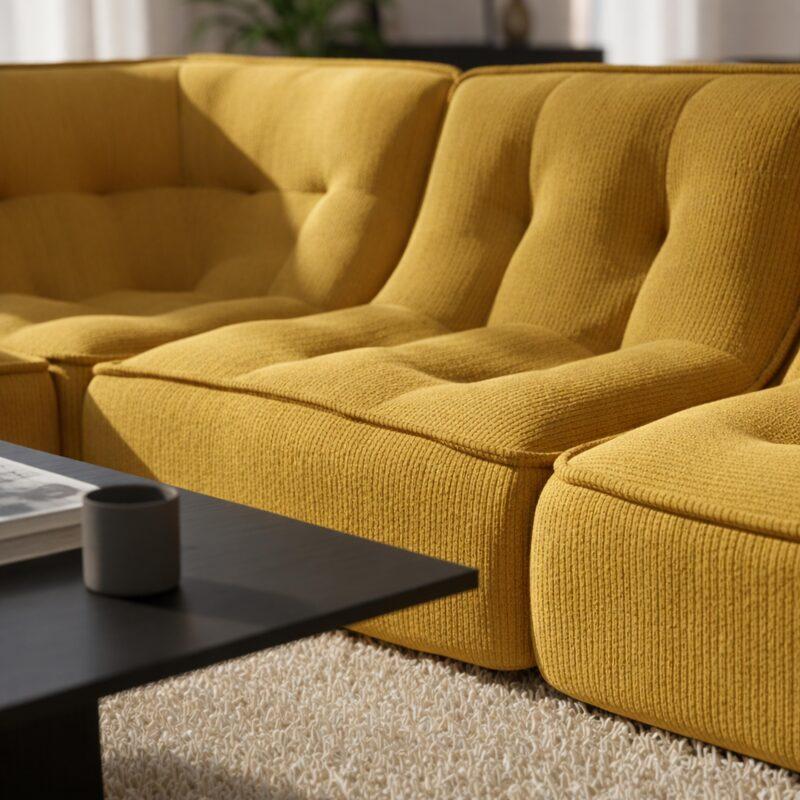 Modulares Sofa 3-Sitzer aus geripptem Stoff mit Hocker (5/7)