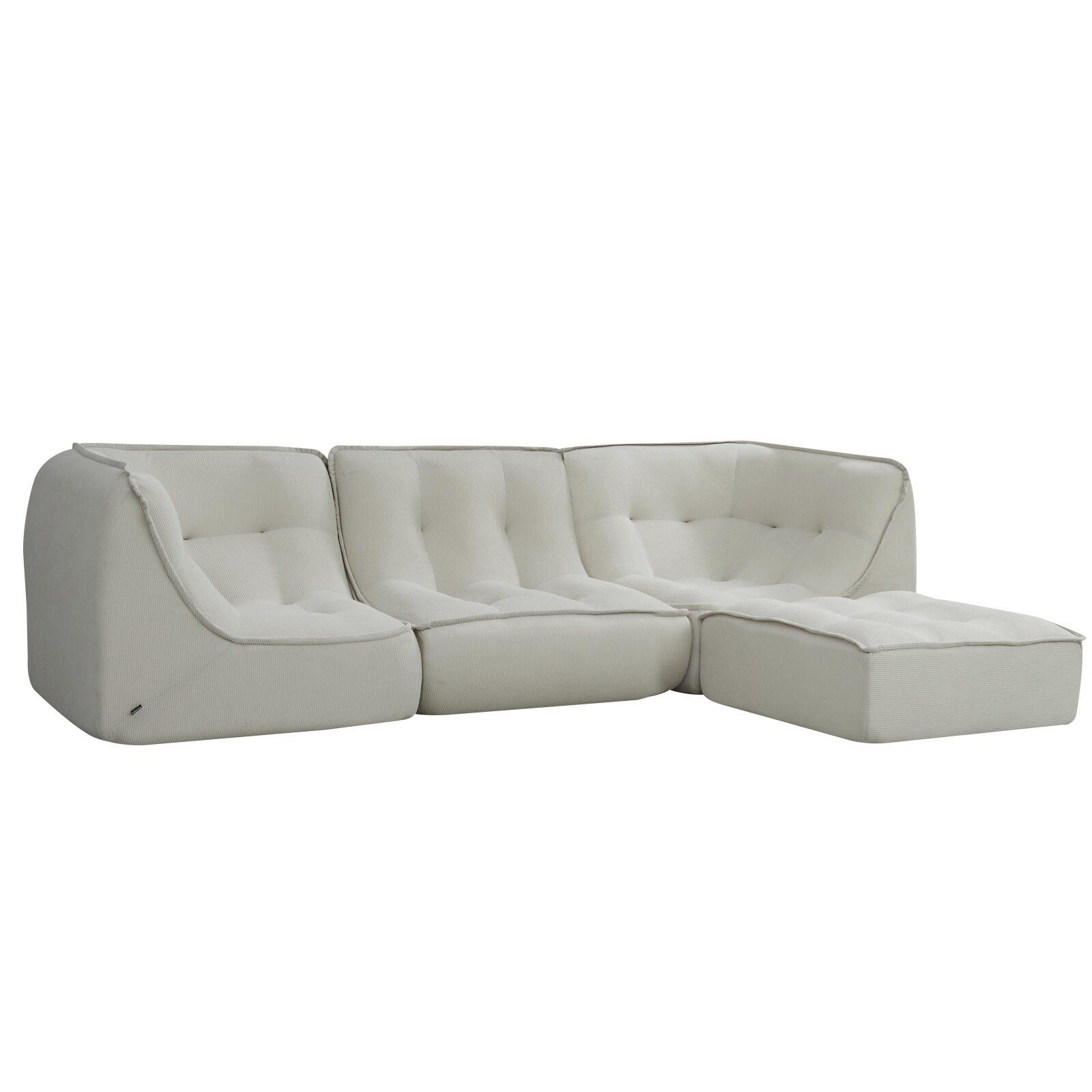 Modulares Sofa 3-Sitzer aus geripptem Stoff mit Hocker