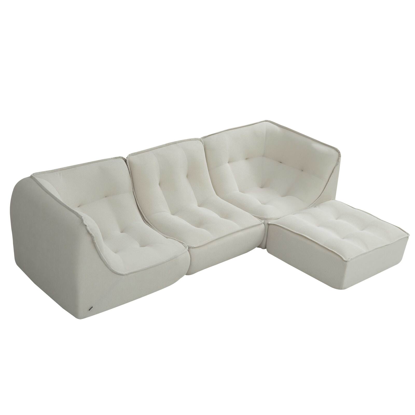 Modulares Sofa 3-Sitzer aus geripptem Stoff mit Hocker