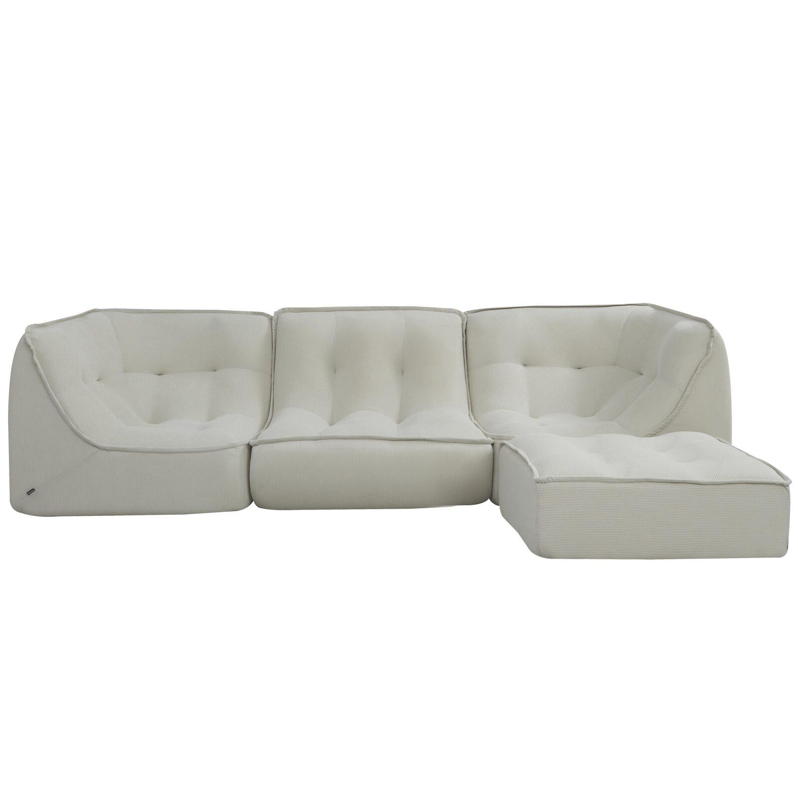 Modulares Sofa 3-Sitzer aus geripptem Stoff mit Hocker