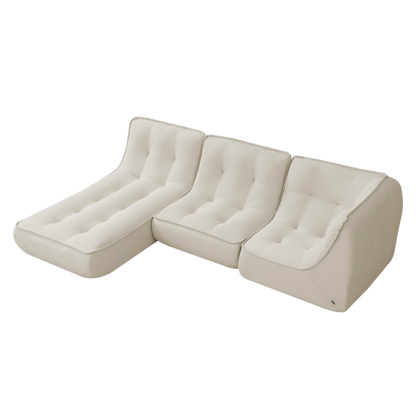 Modulares Sofa 3-Sitzer aus geripptem Stoff mit Chaiselongue