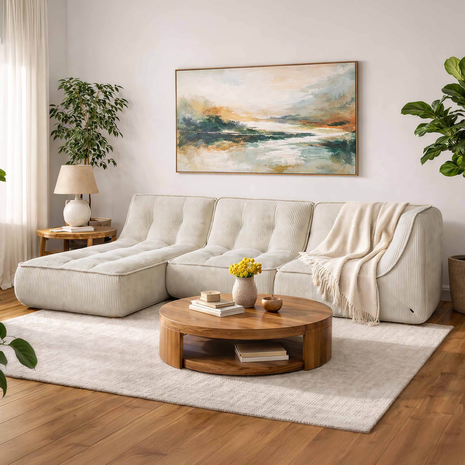 Modulares Sofa 3-Sitzer aus geripptem Stoff mit Chaiselongue