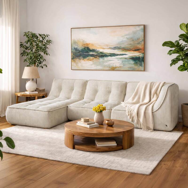 Modulares Sofa 3-Sitzer aus geripptem Stoff mit Chaiselongue