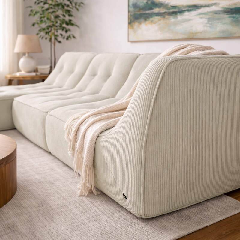 Modulares Sofa 3-Sitzer aus geripptem Stoff mit Chaiselongue (2/7)