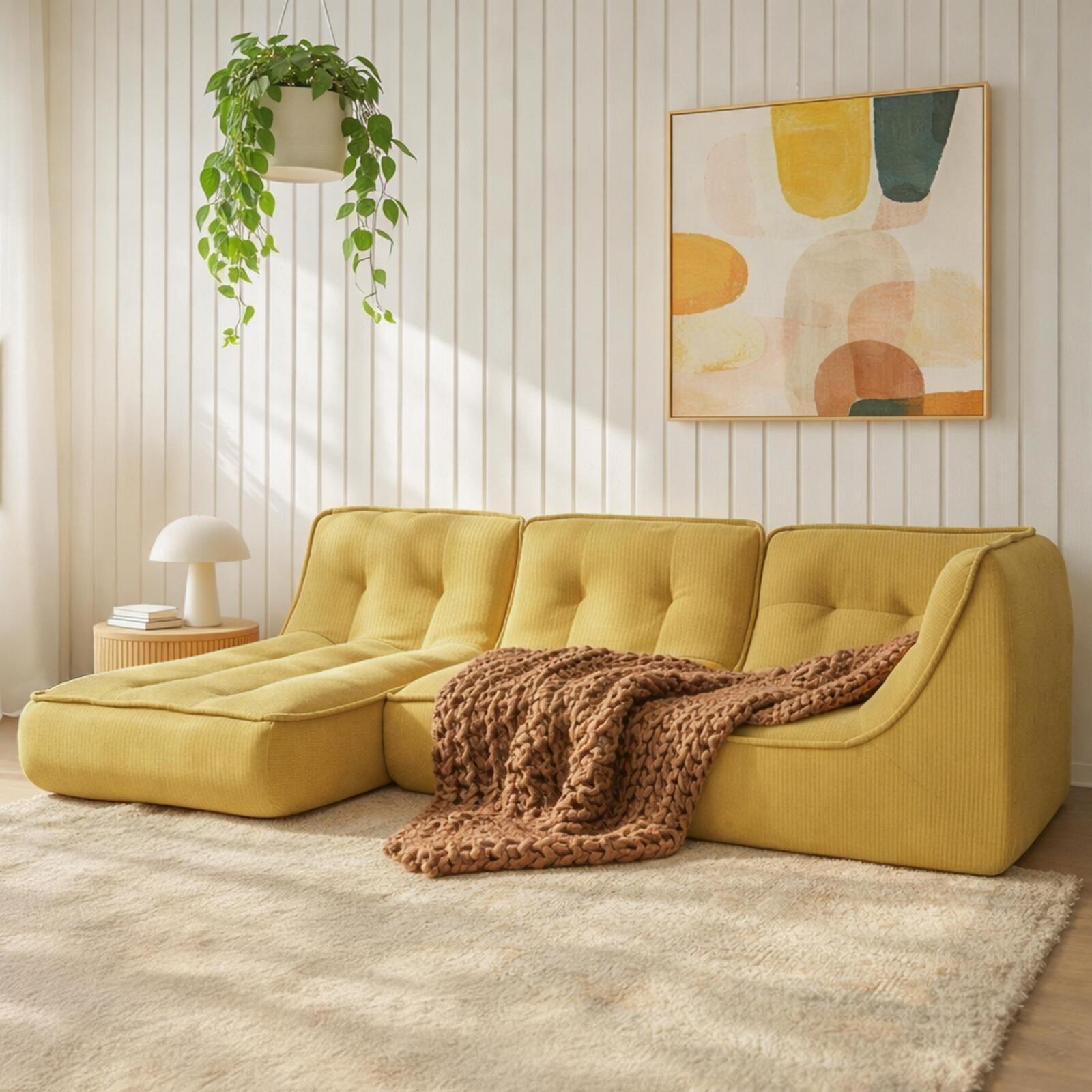 Modulares Sofa 3-Sitzer aus geripptem Stoff mit Chaiselongue