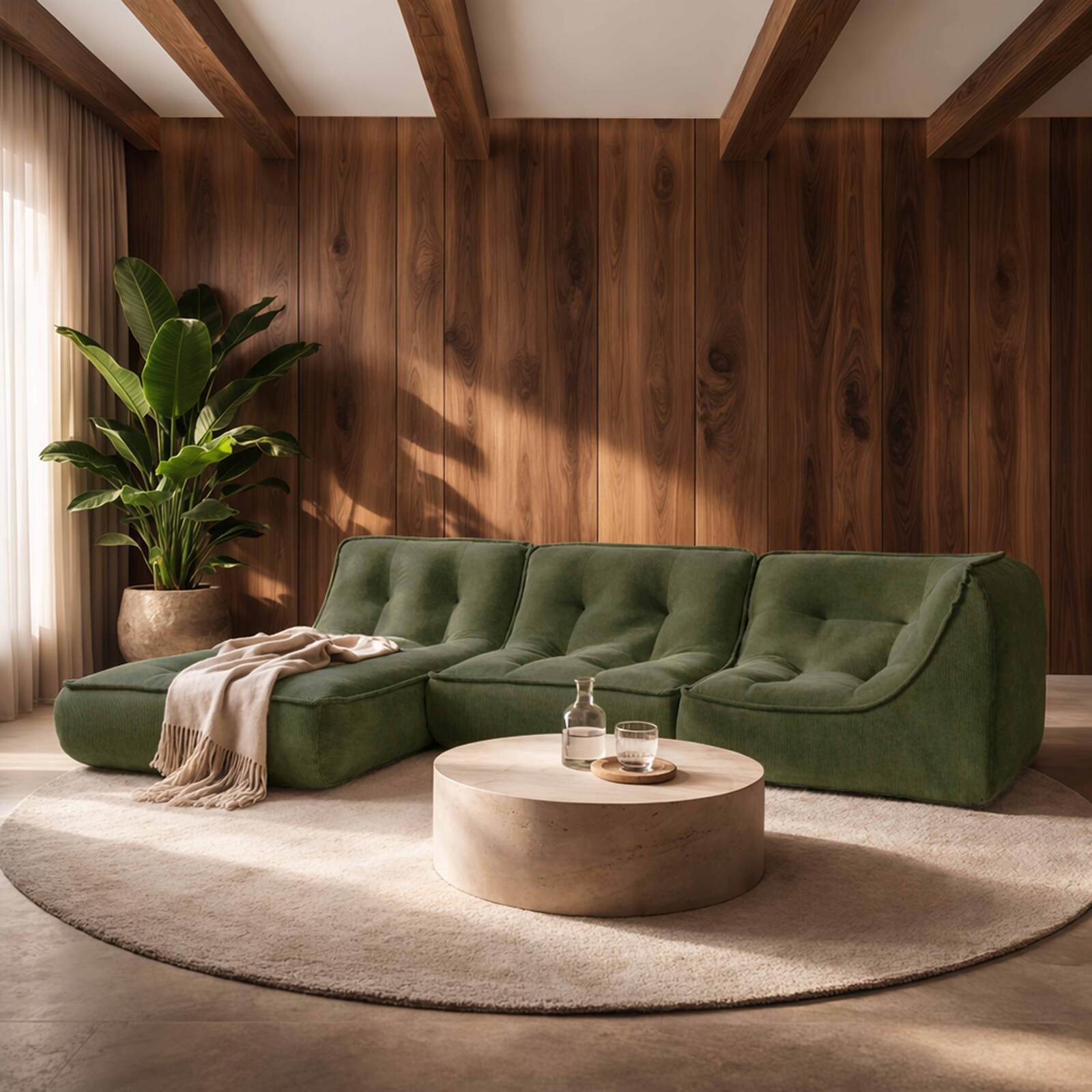 Modulares Sofa 3-Sitzer aus geripptem Stoff mit Chaiselongue