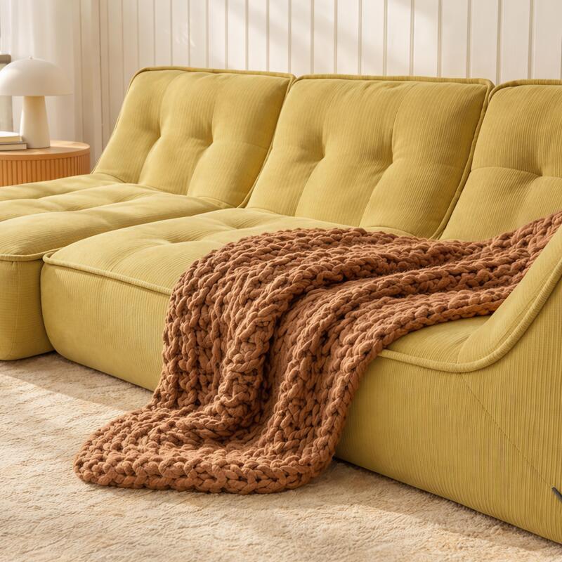 Modulares Sofa 3-Sitzer aus geripptem Stoff mit Chaiselongue (2/6)