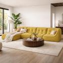 Modulares Sofa 4-Sitzer aus geripptem Stoff mit Chaiselongue