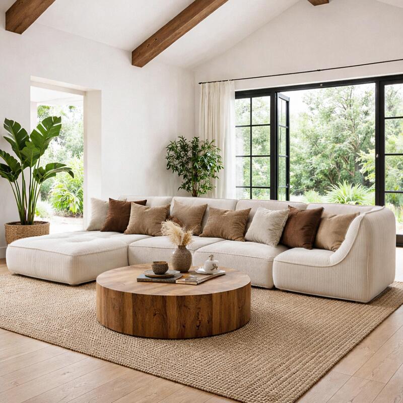 Modulares Sofa 4-Sitzer aus geripptem Stoff mit Chaiselongue