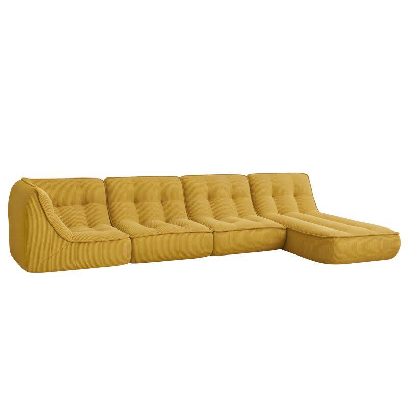 Modulares Sofa 4-Sitzer aus geripptem Stoff mit Chaiselongue