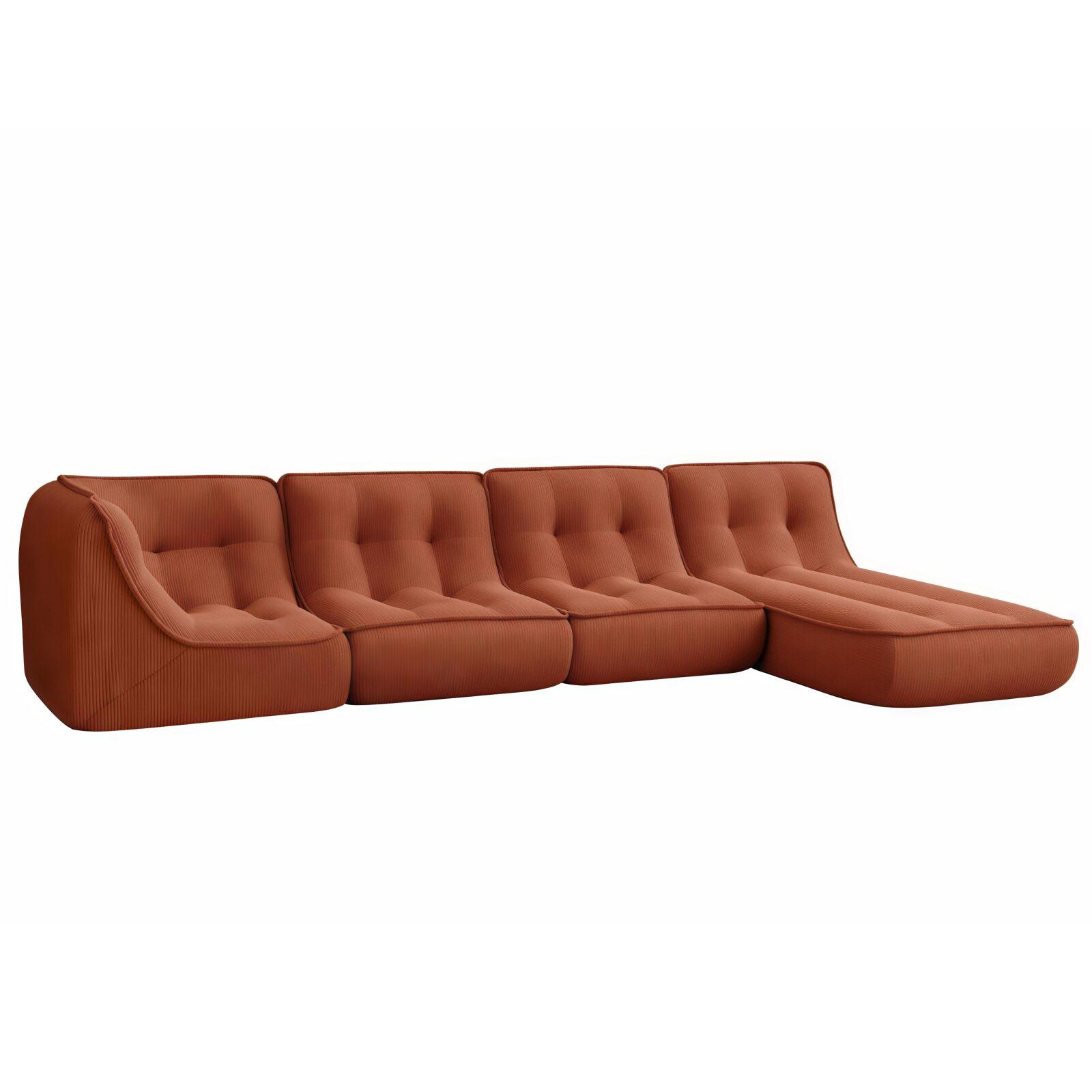 Modulares Sofa 4-Sitzer aus geripptem Stoff mit Chaiselongue