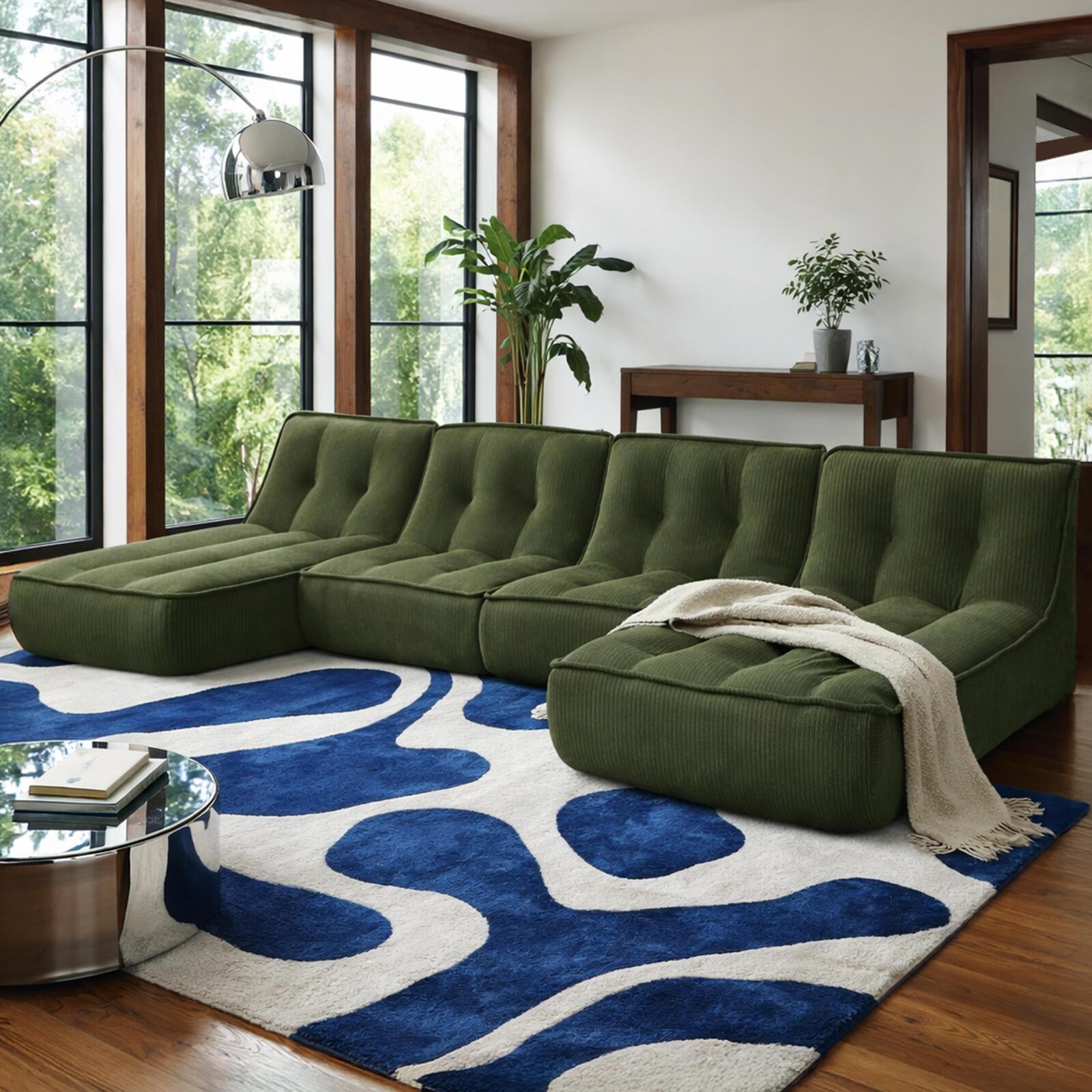 Modulares Sofa 4-Sitzer aus geripptem Stoff aus Chaiselongues