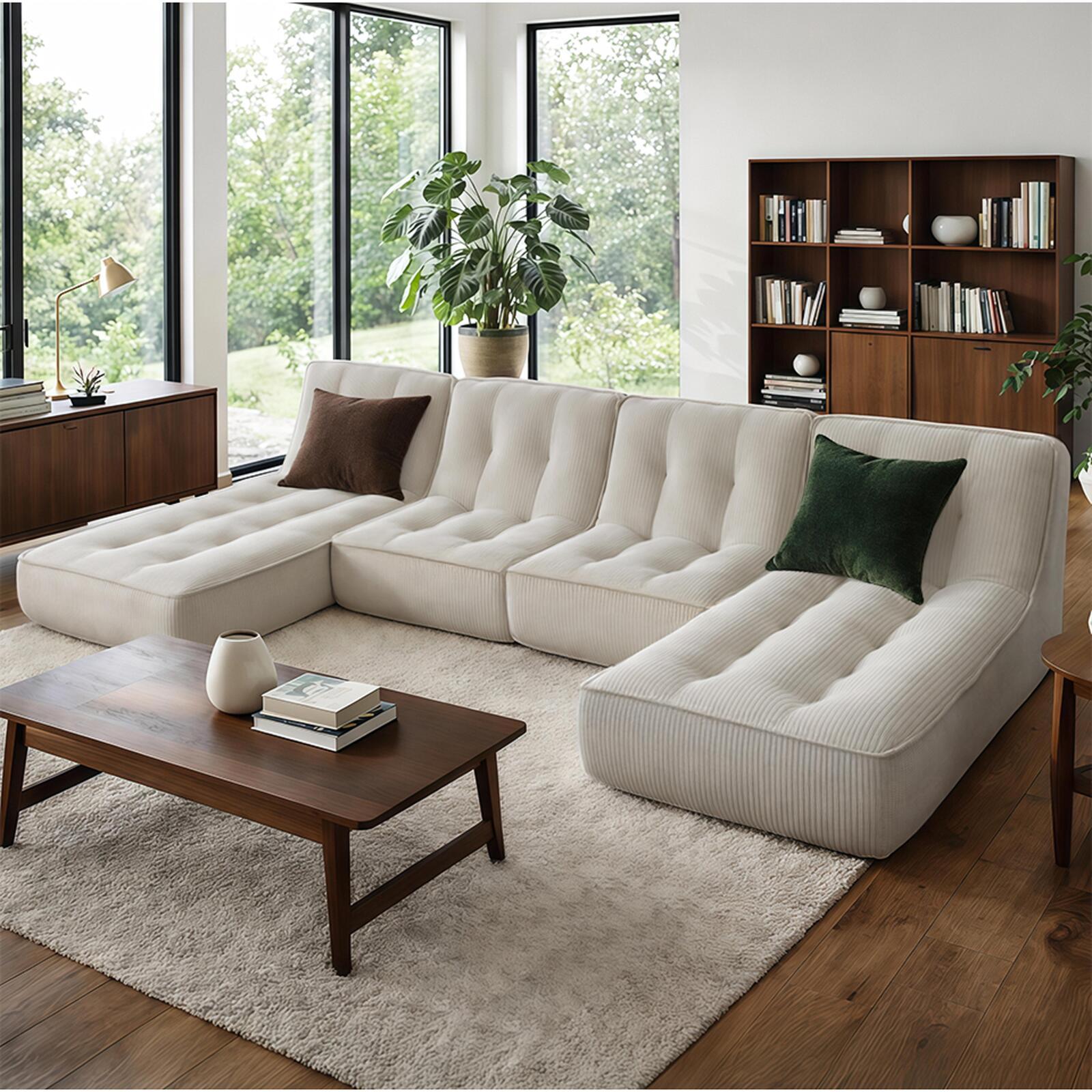 Modulares Sofa 4-Sitzer aus geripptem Stoff aus Chaiselongues