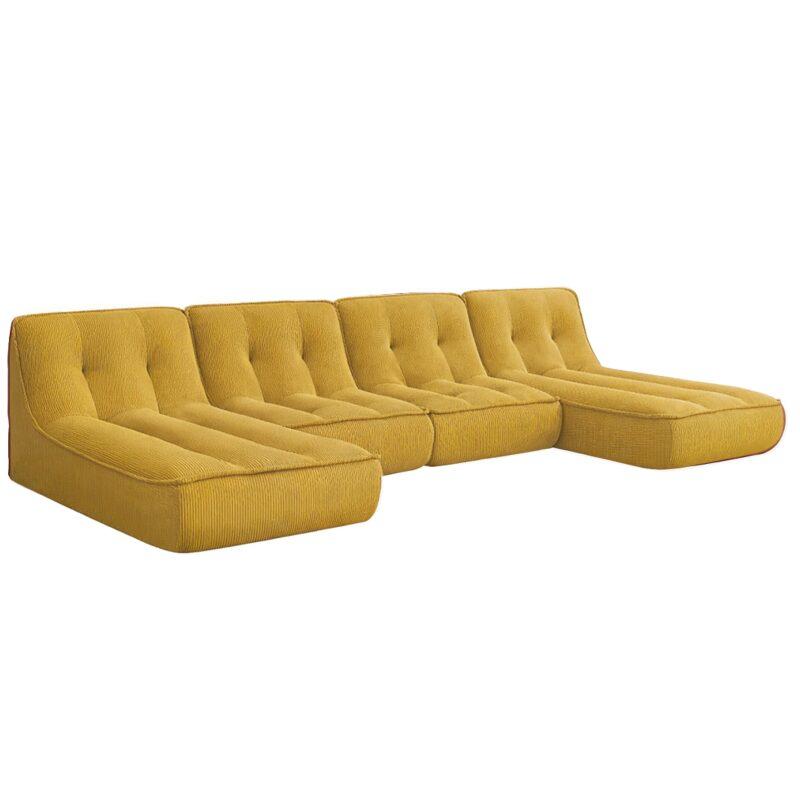 Modulares Sofa 4-Sitzer aus geripptem Stoff aus Chaiselongues