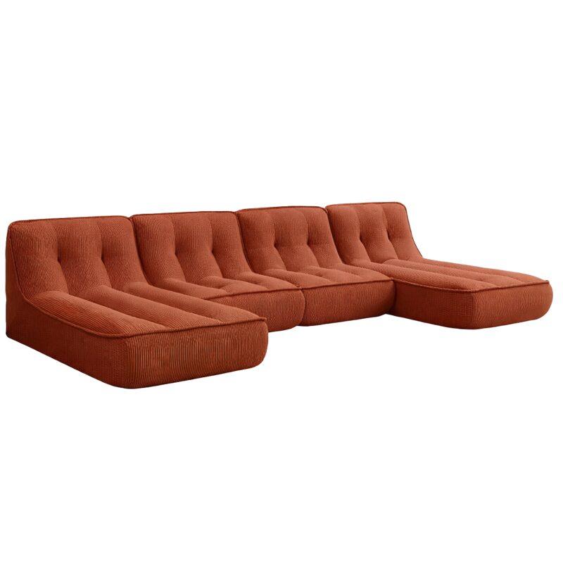 Modulares Sofa 4-Sitzer aus geripptem Stoff aus Chaiselongues